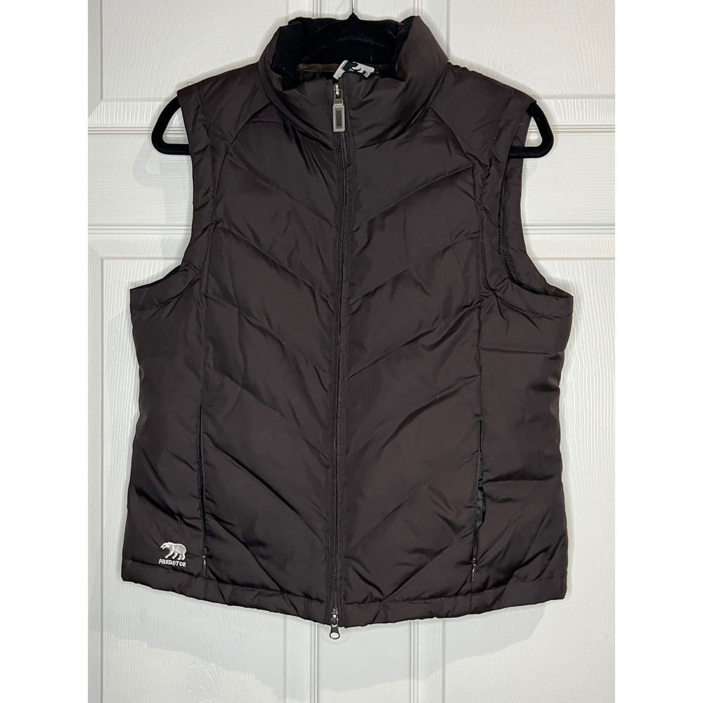 Predator Women's Down Puffer Vest Brown Chevron Quilted Jacket - Size Large